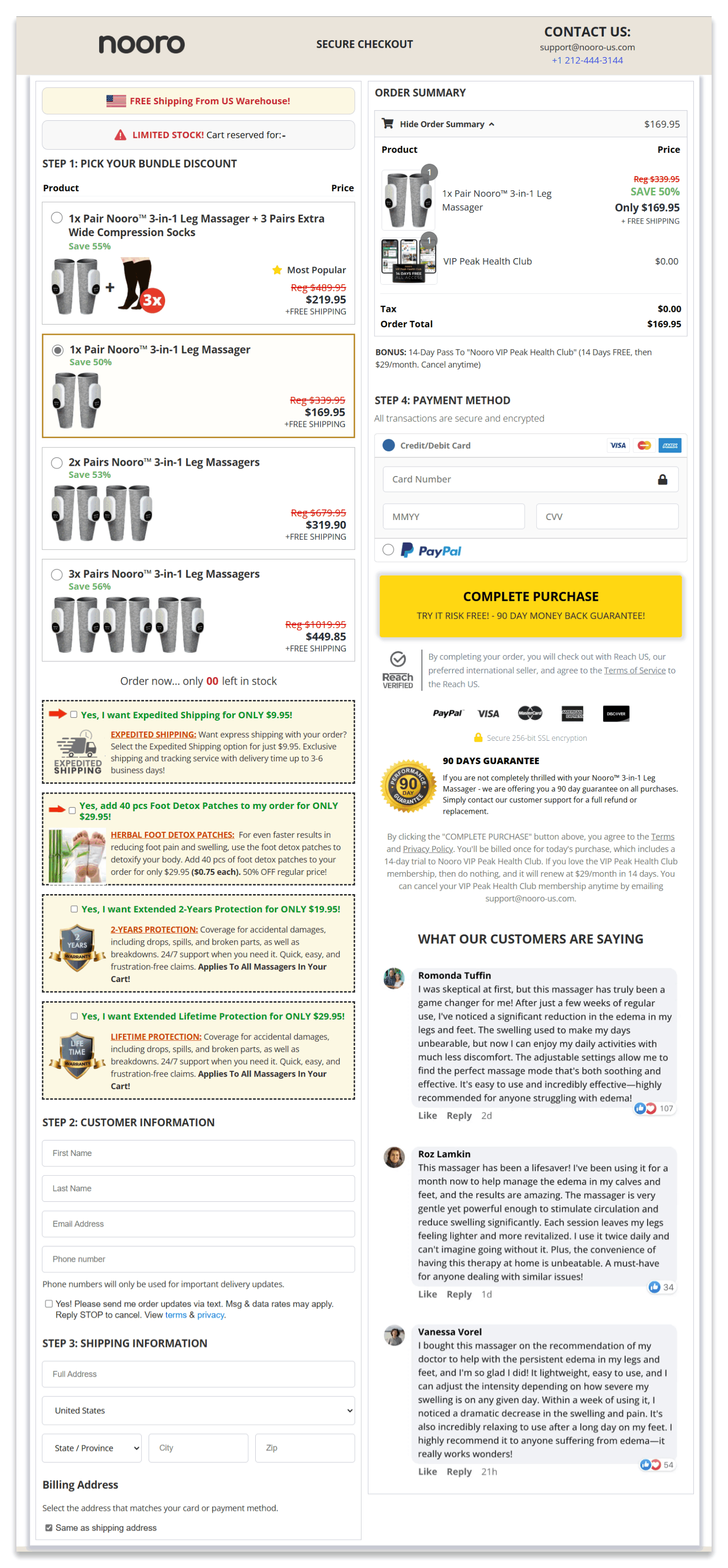 Nooro Leg Massager secure checkout page